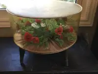 Vintage red roses floral terrarium footstool , rare