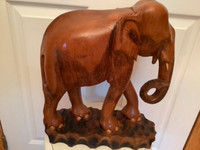 Large Vintage Hand Carved Maple Wood Elephant Sculpture