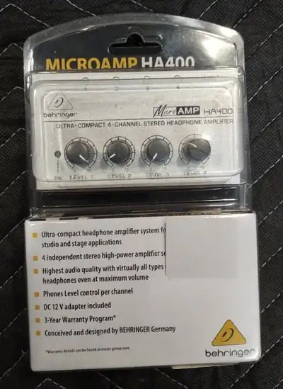 Behringer, Microamp HA400 Ultracompact 4-channel stereo headphone amplifier For details: https://www...