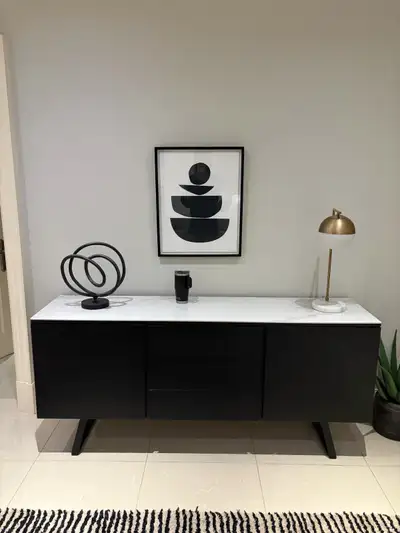 Black Wood Sideboard with Faux Marble Top, View more