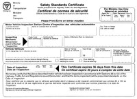 MTO approved vehicle Safety certificate 