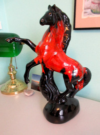 Evangeline Pottery Red/Black Large Rearing Horse 18" Tall MINT