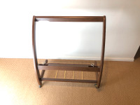 Mid-Century Modern Valet Stand/Guest Luggage Rack with wheels.