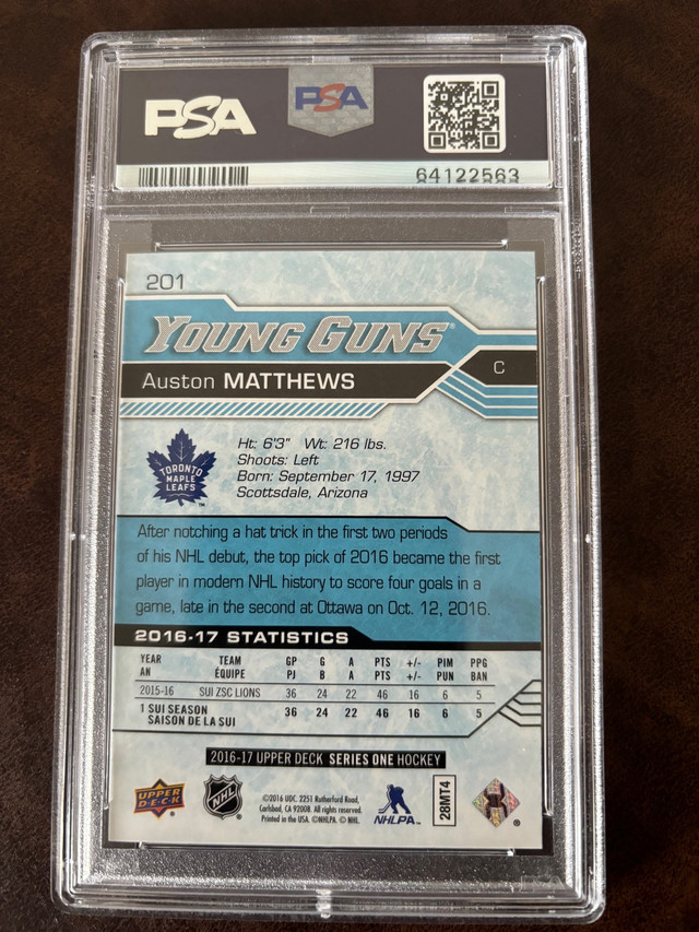 Auston Matthews Young Guns Rookie Card PSA 10 in Arts & Collectibles in City of Toronto - Image 2