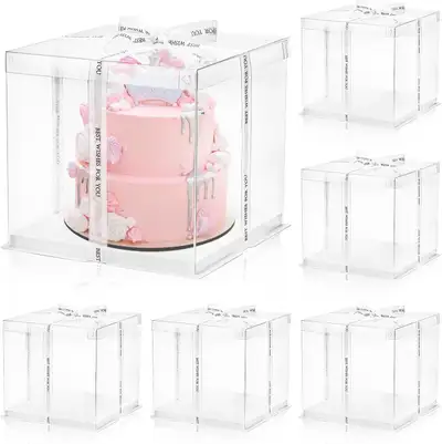 NEW Cididu 12 Pcs Clear Transparent Carrier Cake Box with Ribbon, View more