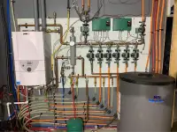 Prefabricated hot water boiler system.