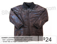 \ \  DANIER '3/4 Length Leather Coat Size LARGE' / /
