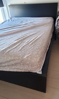 Queen bed frame, high, black-brown and memory foam mattress