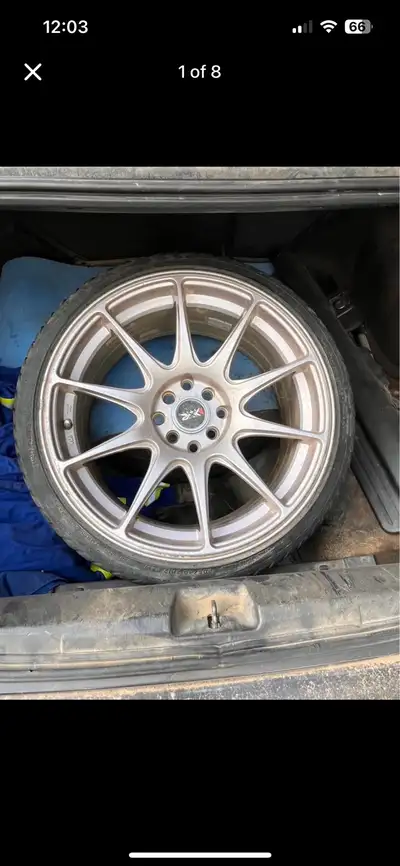 Tires are done rims are good, rims are 4x100 and 4x108 there estimated at 700. Make me an offer