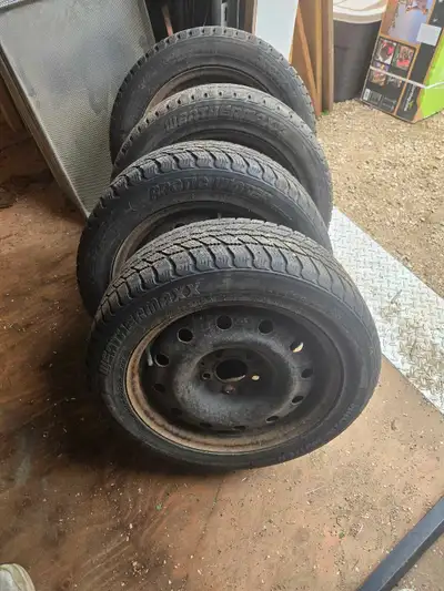 4 winter tires with 3 steel rims (4th rim damaged from pothole) Tread depth approx. 7/32nds Rim bolt...