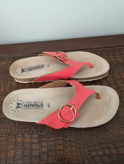 MEPHISTO WOMEN'S NATALINA THONG SANDALS IN CORAL PATENT LEATHER, View more