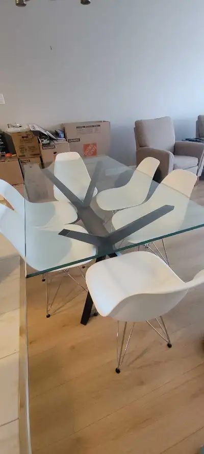 GLASS TABLE & SIX CHAIRS, View more