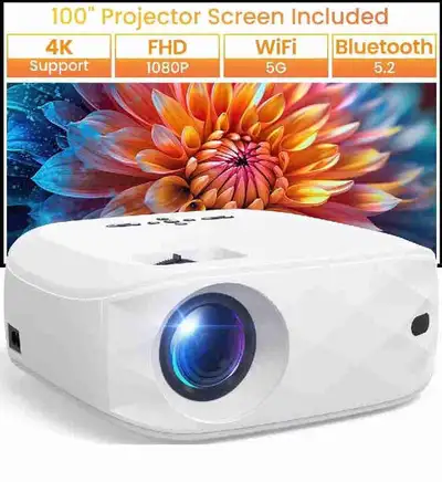 HAPPRUN Projector, Projector with WiFi and Bluetooth, [One Step , View more