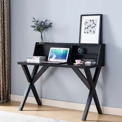 Writing Desk with Hutch and Built in Outlets, Computer Desk with, View more