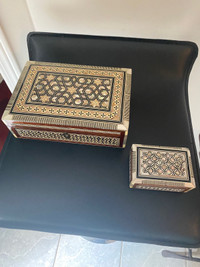 2 antique Moroccan hand made inlaid mop marquetry box.