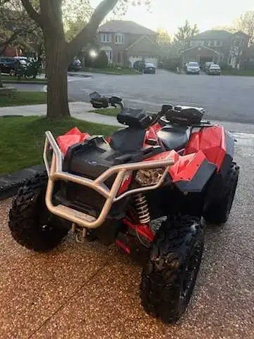 Low KM: 2880km & 296 hrs. In very good condition. Runs excellent! I rode it around the cottage only....