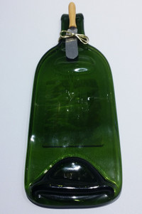 Wine Bottle Cheese Platter with Spreader Green 12 x 4 1/2 Inches