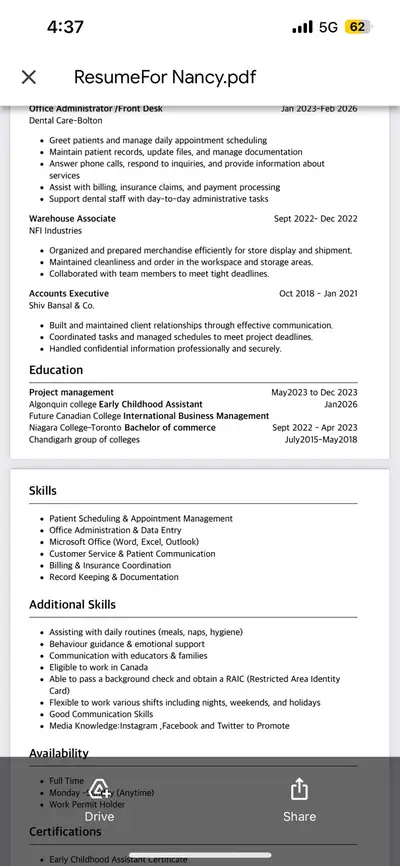 Hi, my name is Nancy Chauhan. I am currently looking for a full-time job anywhere in the GTA and hav...
