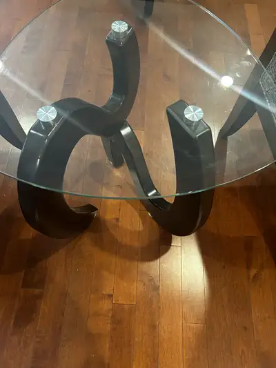 Modern Glass Coffee Table Set Unique  Curved Wood Base – $250, View more