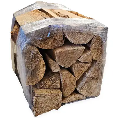 Dried Firewood Bundles in wraps. Mixed hardwood and softwood. Each bag has about 12 pieces. $4/each...