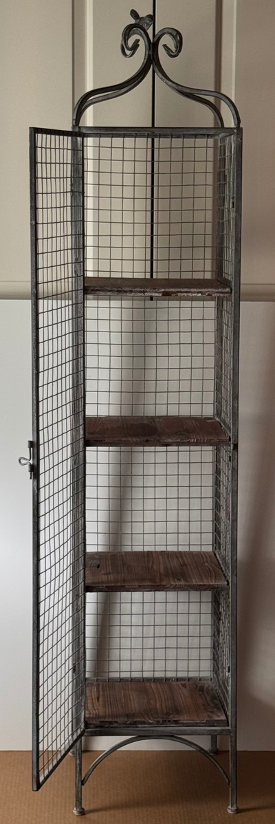 Metal Cabinet, Hinged/Latch Door, Distressed Wood Shelves, Bird, View more