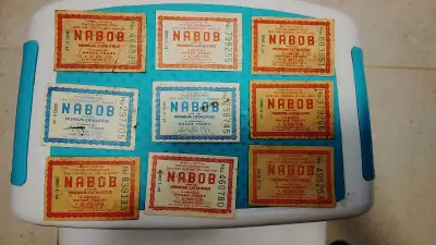 NINE 60s/70s VINTAGE NABOB COUPONS IN VARIOUS CONDITIONS. Some are stained and almost all have small...