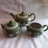 WEDGWOOD Sage Green Jasperware tea set