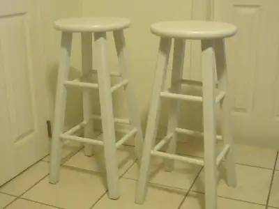 Two White Hardwood Stools, View more