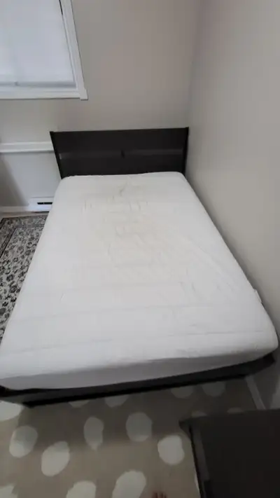 Double bed, mattress & bed side table- like new!, View more