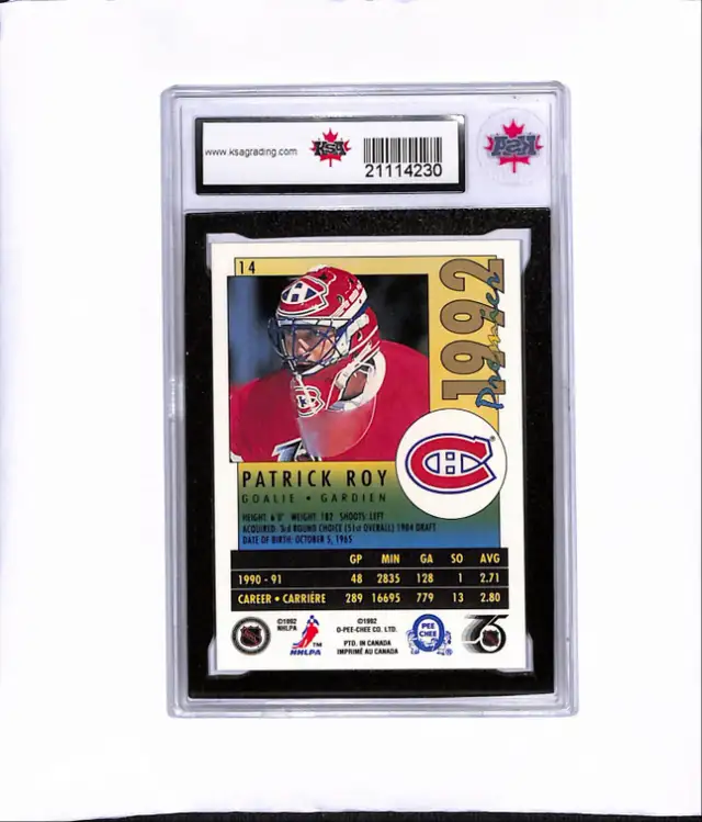 1991-92 O-Pee-Chee Premier Patrick Roy KSA 10 #14 in Arts & Collectibles in Thetford Mines - Image 3