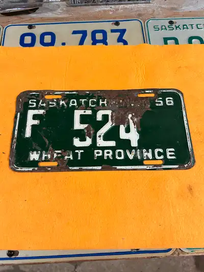 1956 Sask. 3 digit F plate $100 phone or text if interested. May trade for other Saskatchewan 3 digi...