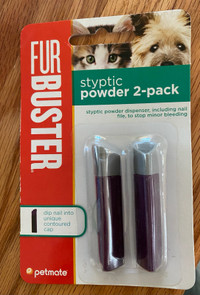 NOS FurBuster Styptic Powder 2-pack dispensers incl nail files