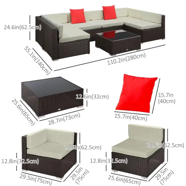 7 Pieces Patio Sofa Outdoor Wicker Sectional Patio Furniture in Patio & Garden Furniture in Markham / York Region - Image 4