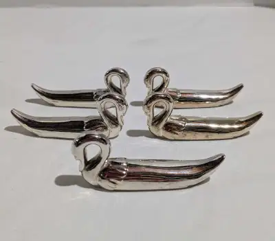Vtg Silver Plated Swan Knife Rests Cutlery  Set Of 5, View more