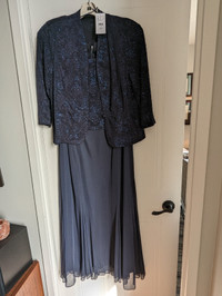 Laura Petites Glitter Dress & Jacket - Size 16 Navy