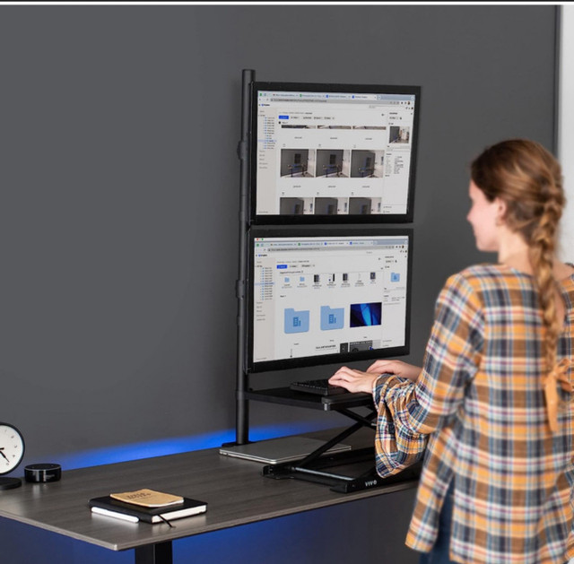 Extra tall vertical dual monitor desk mount  (27” screens” in Monitors in Richmond