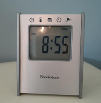 Brookstone 5-in-1 Sensor Travel Clock-Time-Temp-Date-Alarm-Timer