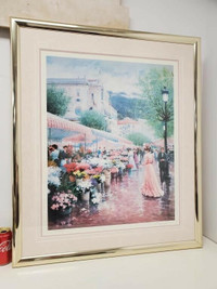 Big Framed and Signed Limited Reproduction Parisian Flower Stand