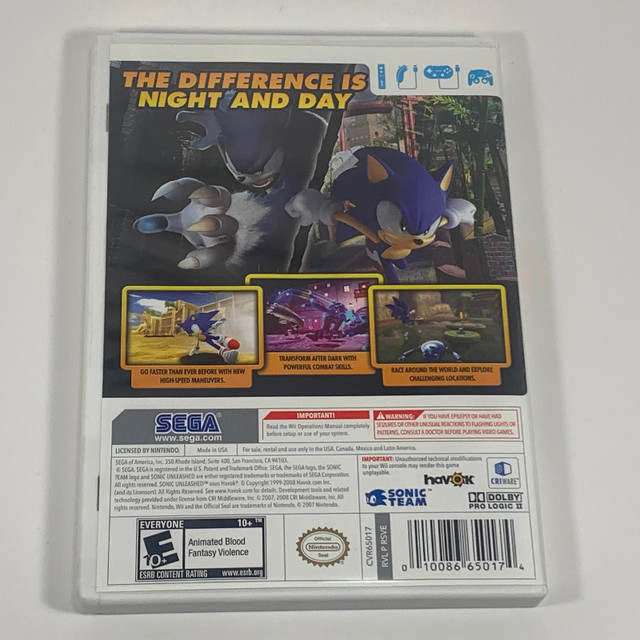 Sonic Unleashed Nintendo Wii CIB Complete w Manual in Nintendo Wii in Winnipeg - Image 2