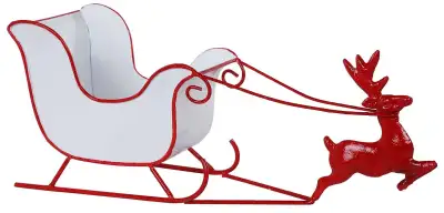 Enamel Deer Pulling Sleigh Christmas Decor NEW MINT, View more