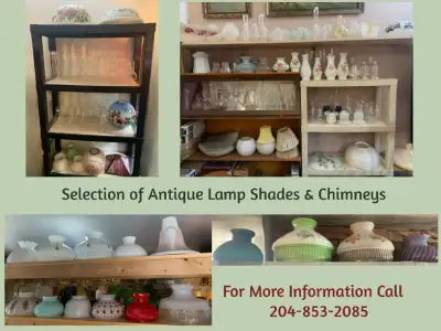 *******SELECTION OF ANTIQUE LAMP SHADES & CHIMNEYS*******, View more