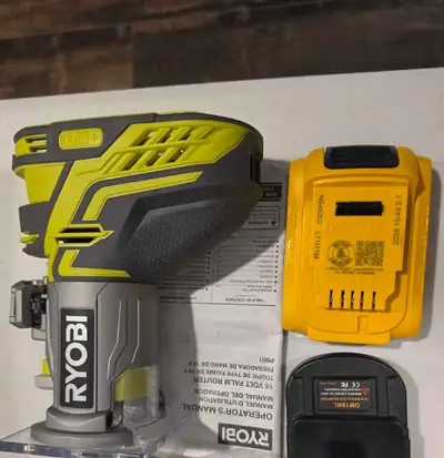 Ryobi P601 18V Cordless Router + DeWalt Battery + Adapter, View more