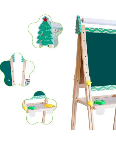 This is a 4 in 1 design art easel for kids. It's great for art projects, with a chalkboard, whiteboa...
