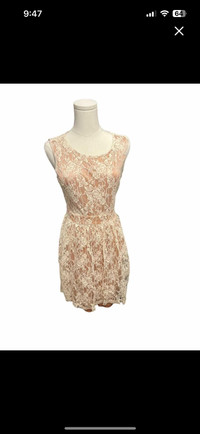 Coral Pink & White Lace Swoop Neck Dress
