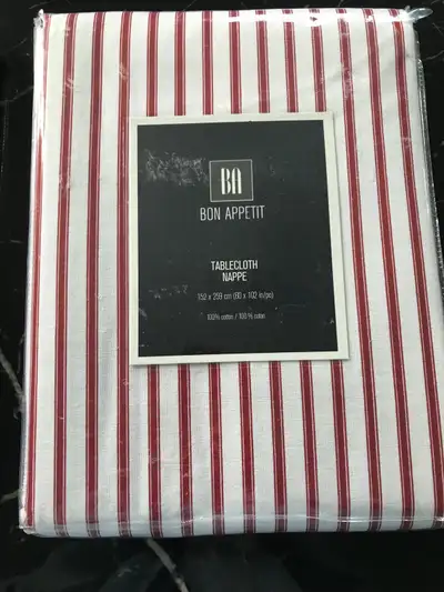 Brand new Tablecloth 60 inches X 102 inches 100% cotton Color : white & red Value price$54.99