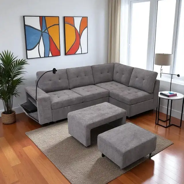 New Sleek Sectional Sofa With Cell Phone Holder Clearance Sale in Couches & Futons in Sudbury - Image 3