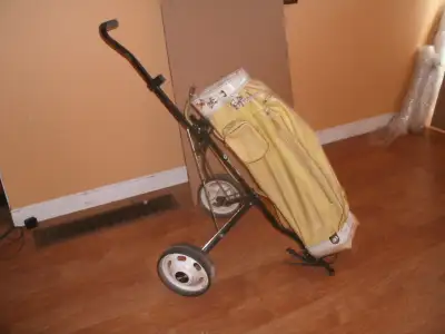Spalding Golf bag Cart .With 6 bags.Some are Vintage bags and some clubs .All for $ 30.located at Ta...
