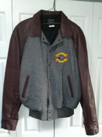 FIRE DEPT FIREFIGHTER'S EMBROIDERED JACKET!  WOOL & LEATHER Size