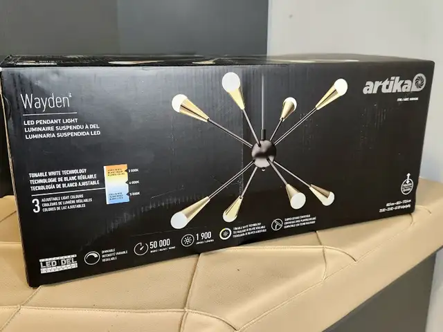 LED Pendant Light Matte Black Finish with Gold Accent Chandelier in Indoor Lighting & Fans in Kitchener / Waterloo - Image 4