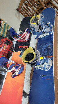 Snowboards and bindings and boots.